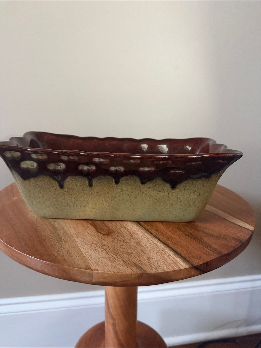 Vintage Ceramic Bread Loaf  in Olive Green and Deep Brown